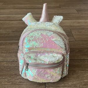 Girls White & Pink Unicorn Sequin Backpack